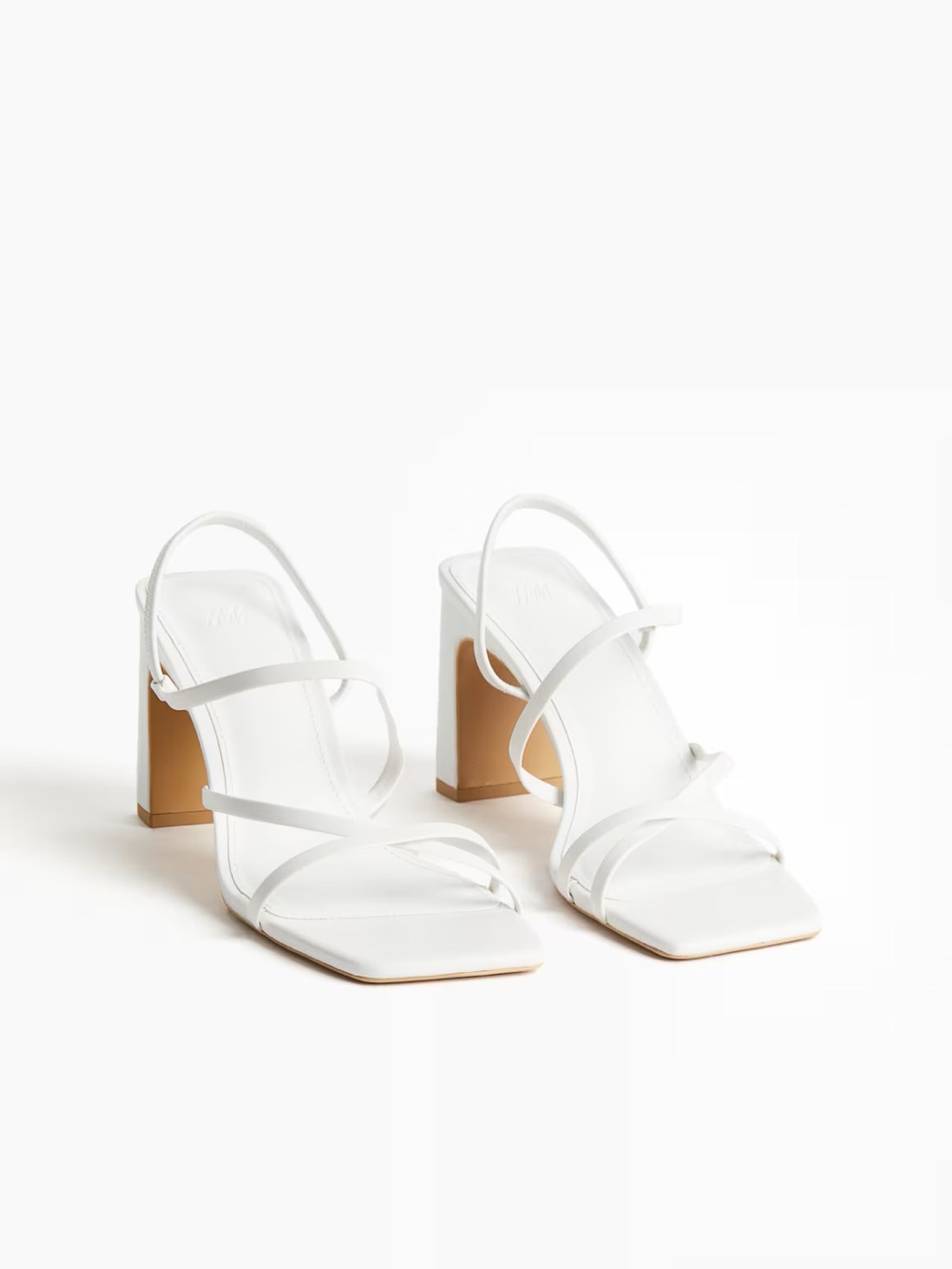 H&M White Strappy Square-Toe Heeled Sandals